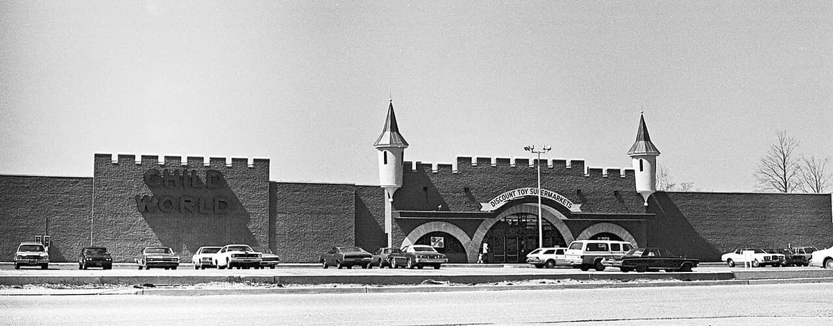 Child World store with battlements, turrets and a ‘Discount Toy Supermarkets’ sign