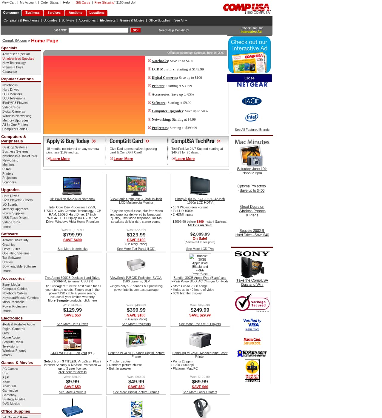 Screenshot of http://www.compusa.com/ as archived Jun 14, 2007