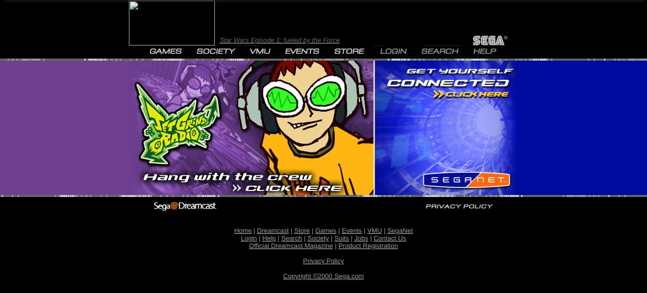 Screenshot of http://sega.com/sega/index.jhtml as archived Oct 19, 2000