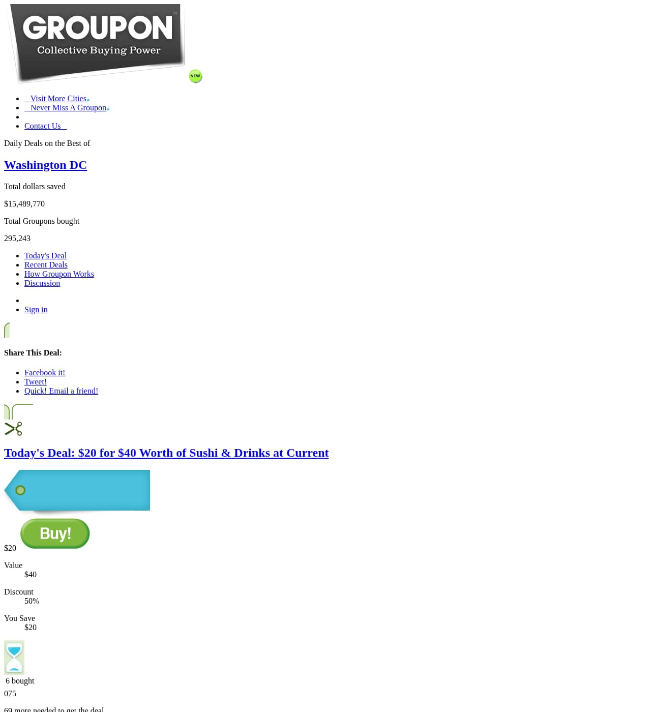 Screenshot of http://www.groupon.com/ as archived Sep 1, 2009