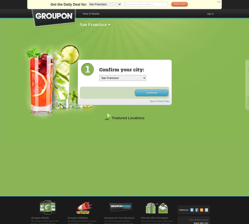 Screenshot of http://www.groupon.com/ as archived Jan 7, 2011