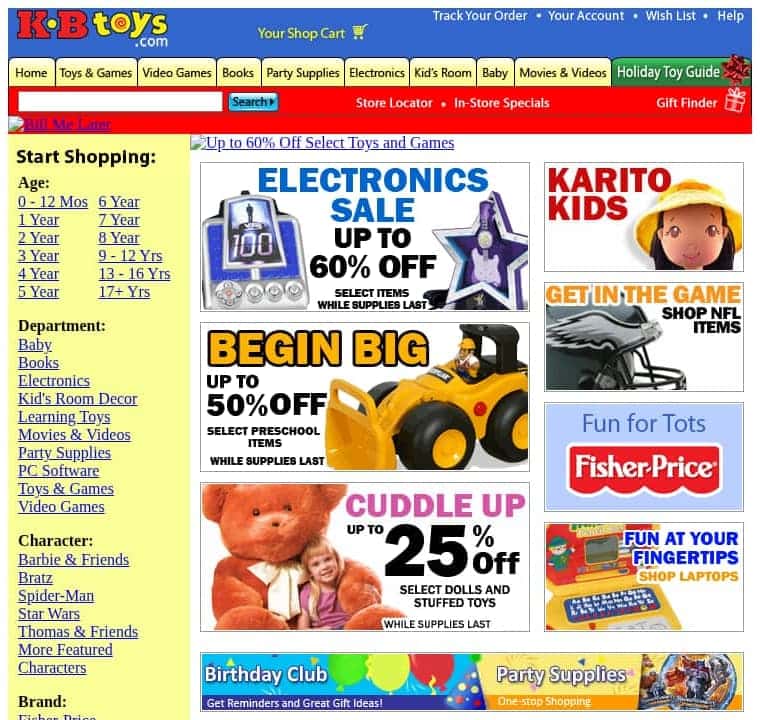Screenshot of http://www.kbtoys.com/ as archived Jan 2, 2009