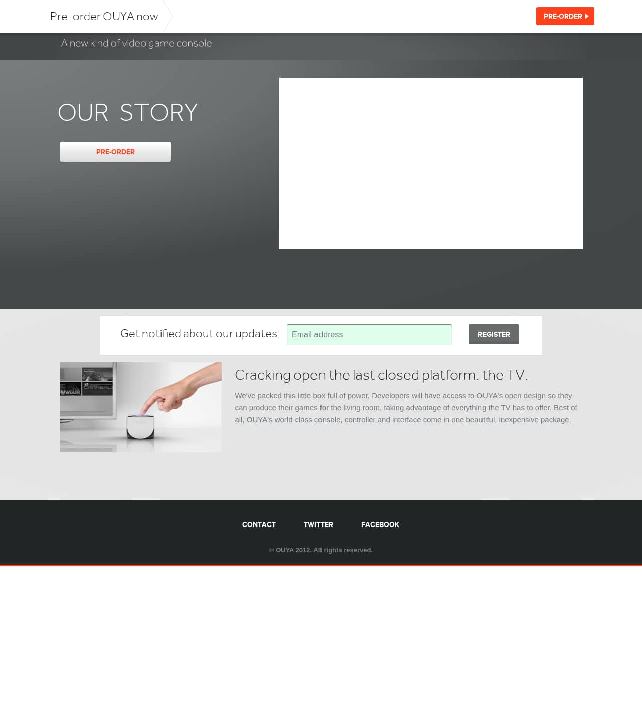 Screenshot of http://www.ouya.tv/ as archived Aug 9, 2012